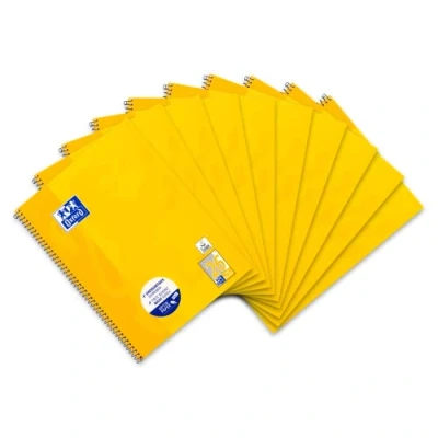 Image of Oxford College Notepad School A4 Squared with Double Margin, 80 Sheets Ruling 26 Margin Pack of 10 Yellow