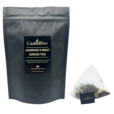 Image of Jasmine and Mint Green Tea, Pyramid Tea Bags, Camellios (25 1 Pack)
