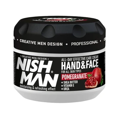 Image of Nish Man Hand, Face and Body Cream for Men, 300 ml Pomegranate Extract Soothing, Nourishing Moisturizing Refreshing Effect Contains Shea Butter, Vitamin E, Urea Daily Care (Pomegranate)
