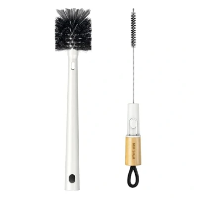 Image of MR.SIGA 2 in 1 Long Handle Bottle Brush with Bamboo Straw Cleaner Brush, Flexible Scrub for Water Bottles, Sport Bottle, Glasswares, Mugs
