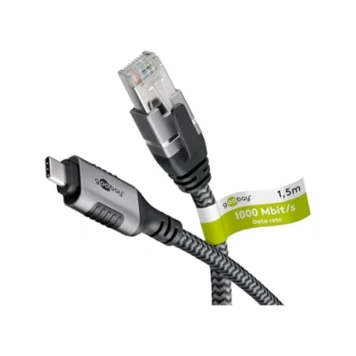 Image of goobay 70753 CAT 6 USB C 3.1 to RJ45 Ethernet Cable for Stable Wired Internet Connection with Router/Modem/Network Switch; Replaces / 1Gbit/s 7.5M Adapter