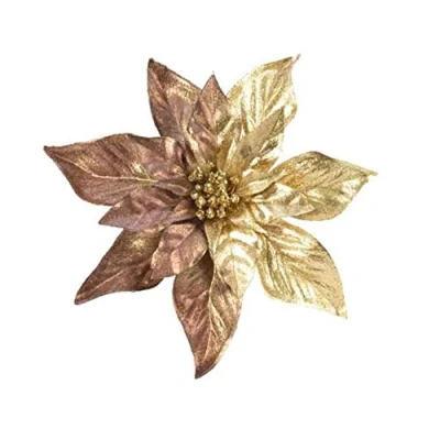 Image of KAE Decorative Christmas Poinsettia Flower Glitter Tree Decoration/Ornament Clip On (GOLD Mix/Glitter 23cm)