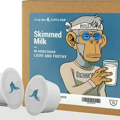 Image of Skinny Milk Pods 70 Compatible with Dolce Gusto®* machines (70 Skimmed Pods, Servings Total) By Lazy Ape Coffee Club