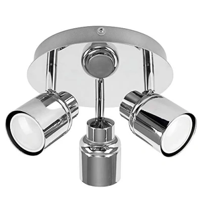 Image of MiniSun Modern Polished Chrome 3 Way Round Plate Bathroom Ceiling Spotlight IP44 Rated