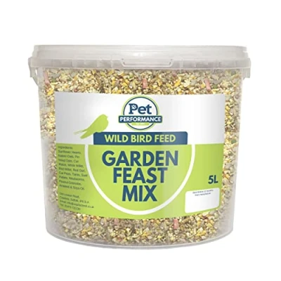 Image of Pet Performance Garden Feast Wild bird Food Mix, 5l Litre Tub, blend of mealworms &amp; suet pellets for high energy protein boost, ideal hanging feeders, ground feeders tables