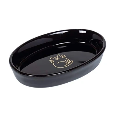 Image of Nobby Cat Ceramic Bowl Oval Golden Black 17 x 11 2.5 cm 0.12 L Pack of 1
