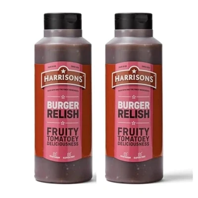 Image of Harrison Multiple Sauce Pack of 2 Bottles 1 Liter Each Vegan Friendly, Gluten Free with No Soya, Dairy and Artificial Color or Flavor Made in UK (Burger Relish)