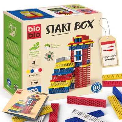 Image of Bioblo Sustainable Wooden Craft Blocks, Start Box, Basic Mix with 70 Pieces, Colourful Building Blocks for Children from 3 Years, Christmas, Natural