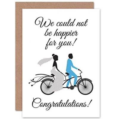 Image of Wee Blue Coo WEDDING CELEBRATION HAPPY COUPLE BRIDE GROOM TANDEM ART GREETING CARD