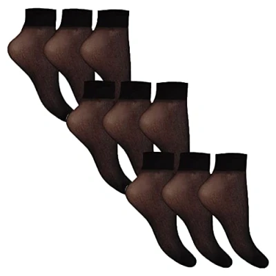 Image of Ladies 15 Denier Sheer Anklets Barely Black 9 Pairs (3 Packs)