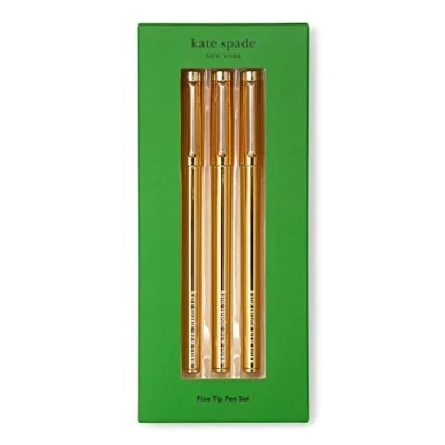 Image of Kate Spade New York Fine Tip Pens, 3 Black Ink Point Pens for Note Taking, Gold