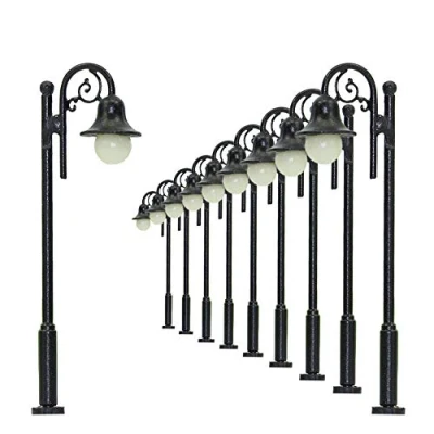 Image of Evemodel LYM38 10pcs Model Railway Train Lamp Post Single Head Street Lights N TT Scale LEDs NEW Miniature Warm White