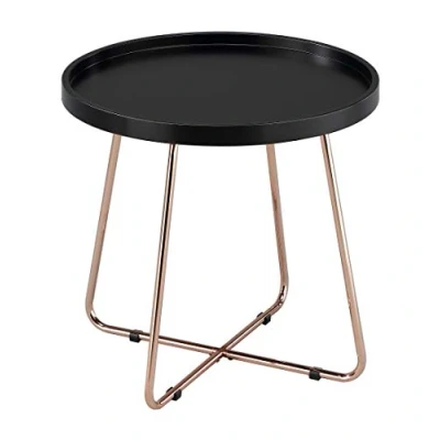 Image of ASPECT Sasha Wooden Tray/Round Side End Table (Black/Copper), Alloy Steel, 46 dia x 45 H cm ST66BK/CP