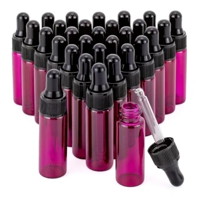 Image of Pxyelec 30 Pcs 5 ml (1/6oz) Glass Dropper Bottles Pink Essential Oil Bottle with Tapered Droppers Use for Fragrance, Lotion,