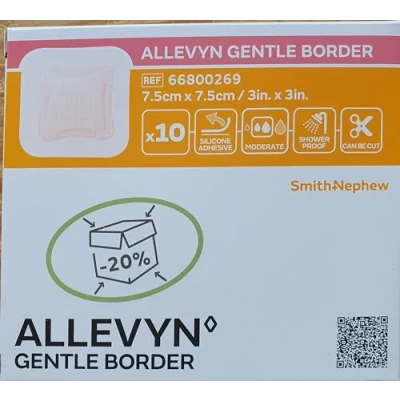 Image of ALLEVYN GENTLE BORDER, Adhesive Foam Border Dressing, 7.5 CM X 7.5CM, Pack of 10