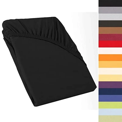 Image of CelinaTex Perla Box Spring Bed Water Topper Fitted Sheet 120 x 200 130 cm Black Jersey Mako Cotton 160 g/m²