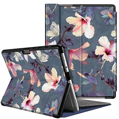 Image of FINTIE Case Compatible with Microsoft Surface Pro 8 13 inch (2021 Release), Hard Shell Slim Portfolio Cover Work Type Keyboard, (Z Blooming Hibiscus)