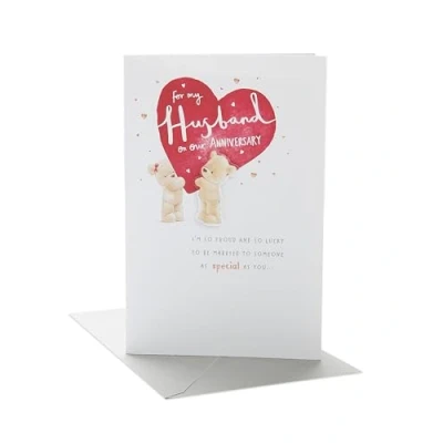 Image of UK Greetings Husband Anniversary Card With Envelope Cute Teddy Bears Design