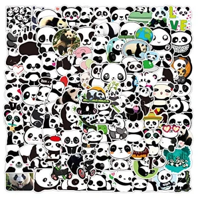 Image of 100Pcs Panda Stickers Laptop Phone Skateboard Car Computer Cute Animal Vinyl Waterproof Aesthetic Pack for Teens Kids Adults Children Boys Girls