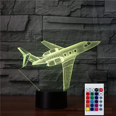 Image of SUPERHONGJIHAO Night Light for Kids 3D Aircraft Led Lamp with Remote Control 16 Color Changing Xmas Birthday Gift Child