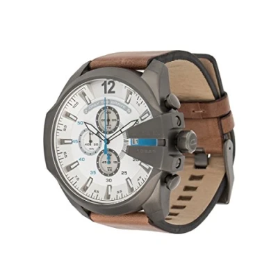 Image of Diesel Watch for Men Mega Chief, Quartz Chronograph Movement, 59 mm Gunmetal Stainless Steel Case with a Leather Strap, DZ4280