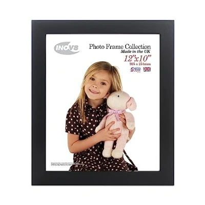 Image of Inov8 British Made Real Wood Picture/Photo Frame 12x10&quot; Inch(30x25cm) Kayla 30mm Black