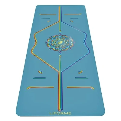 Image of Liforme Printed Travel Yoga mat Free Bag, Patented Alignment System, Warrior like Grip, Non slip, Eco friendly and Biodegradable, Ultra lightweight, Sweat resistant, Long, Wide Thick