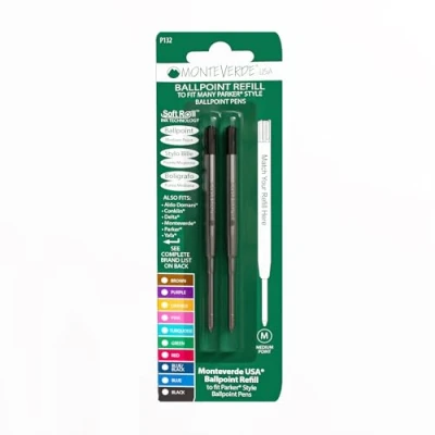 Image of Monteverde Medium Ballpoint Soft Roll Refill for Parker Pens Black (Pack of 2)