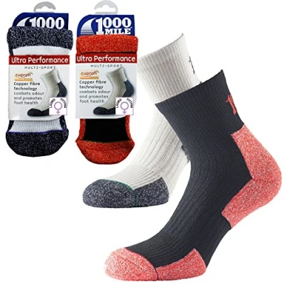 Image of 1000 Mile Ultra Performance Cupron Fibre Odour Fighting Ladies Exercise Socks White (Small / 3 5.5UK) 2 Pair