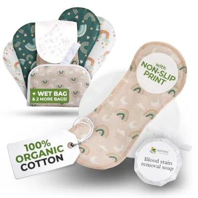 Image of Non Slip Reusable Sanitary Pads for Teen Girls (S+M, 6 Pack); High Temp Washable Organic Cotton Cloth Pads; Irritating Towels, Soft Period Comfortable First Care