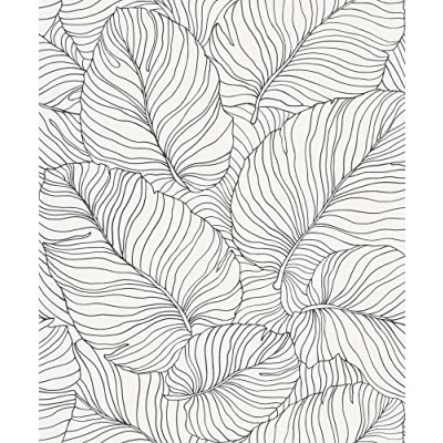 Image of Grandeco Isa Banana Leaf Wallpaper Modern for Living Room, Bedroom, Fireplace Decorative Luxury Nature Wall Paper with Motif (Black &amp; White)