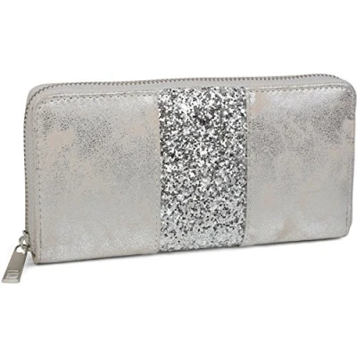 Image of styleBREAKER Wallet with Surrounding Sequin Stripes, Zipper, Wallet, Women 02040056, Colour:Antique Silver