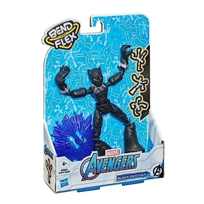 Image of Marvel Avengers Bend and Flex Action Figure Toy, 15 cm Flexible Black Panther Figure, Includes Blast Accessory, For Children Aged 6 Up