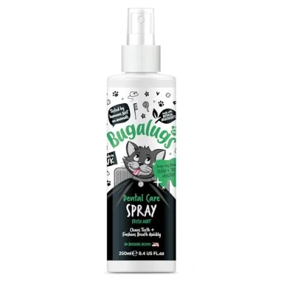 Image of BUGALUGS Cat Dental Care Spray Clean Teeth, Healthy Gums &amp; Fresh Breath Natural Teeth Cleaning Plaque tartar remover for teeth. No Brushing Needed cats 250ml