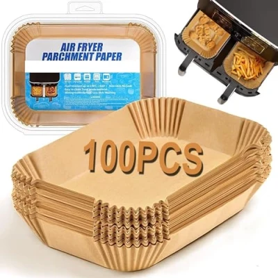 Image of Airfryer Liners for Ninja Dual Air Fryer Pack of 2, Silicone Fryer, Reusable Liner Accessories (Brown Paper Liners)