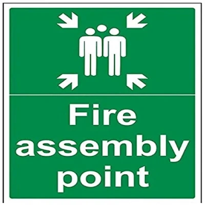 Image of V Safety 17015BC S Fire Assembly Point With Family Sign Portrait 300mm x 400mm Self Adhesive Vinyl, Green