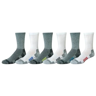 Image of Amazon Essentials Men&#039;s Performance Comfortable Cotton Cushioned Breathable Athletic Crew Sports Socks, 6 Pairs, Grey/White, 12 14
