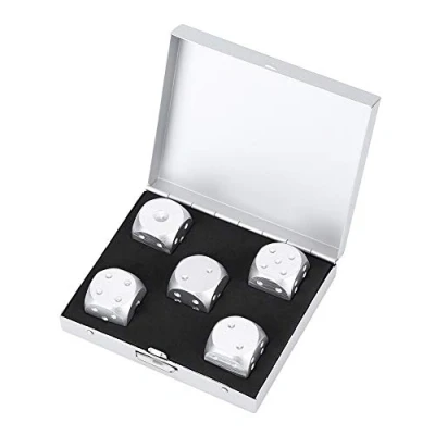 Image of DND Dice Set, 6 Sided Set Anti rust And Durable Sleek Delicate 5 PCS Poker Games Dices D&amp;D With Storage Box for Adult Table (Silver, Square)