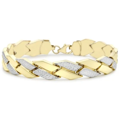 Image of Carissima Gold Women&#039;s 9 ct 2 Colour Diamond Cut Chevron Bracelet of Length 19 cm/7.5 inch