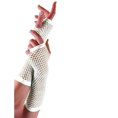 Image of Crazy Chick® Ladies Womens Plain Fishnet Fingerless Long Gloves Fancy Dress Party Accessories Adult Size One (White)