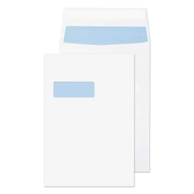 Image of Blake Purely Packaging C4 324 x 229 25 mm 140 gsm Gusset Pocket Peel &amp; Seal Window Envelopes (9001) White Pack of 125