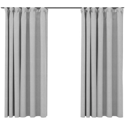 Image of vidaXL Linen Look Blackout Curtains with Hooks 2 pcs Grey 140x175 cm