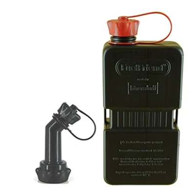 Image of FuelFriend® PLUS 1.5 liters EXTRA STRONG BLACK small Petrol Can Mini Reserve Canister + Outlet Pipe Lockable perfect for motorcycles, cars and more