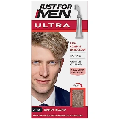 Image of Just For Men Ultra Sandy Blonde Hair Colour Dye, No Mix Comb In Applicator to Away The Greys, Ammonia &amp; Peroxide Free A10( package may vary, Blonde/Sandy Blonde)