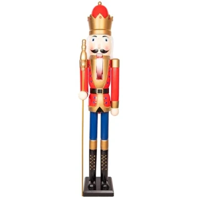 Image of SHATCHI 150cm Giant Life Size Wooden Christmas Nutcracker Soldier Statue King Puppet Figurines Xmas Home Door Decoration Ornament