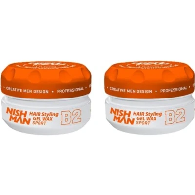 Image of Nishman Hair Styling Wax for Men, B2 Sport 150 ml Edge Control Ultra High Strong Hold Clay Aqua (2 Pack)