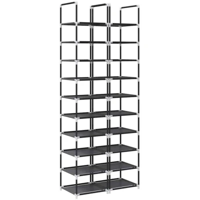 Image of vidaXL Shoe Racks 2 pcs 10 Tier Black 33x33x174 cm Non woven Fabric