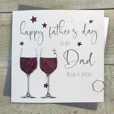 Image of WHITE COTTON CARDS HAPPY FATHER&#039;S DAY CARD RED WINE Handmade (S D2)