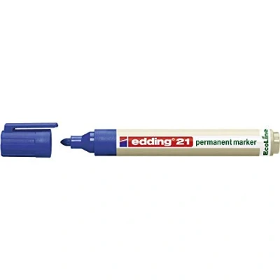 Image of edding 21 Ecoline permanent marker blue 1 pen round tip 1.5 3 mm waterproof, quick drying, smear proof pens for cardboard, plastic, glass, wood, metal and fabric refillable