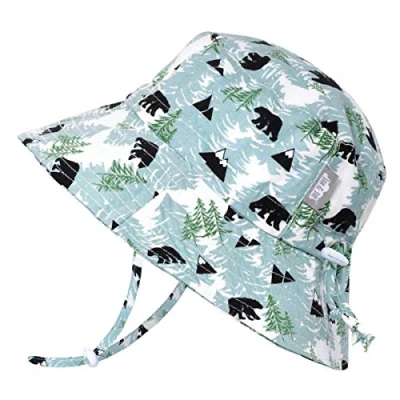 Image of JAN &amp; JUL 50+ UPF Bucket Hat for Baby Boy, with Strings (S: 0 6 Months, Bear)